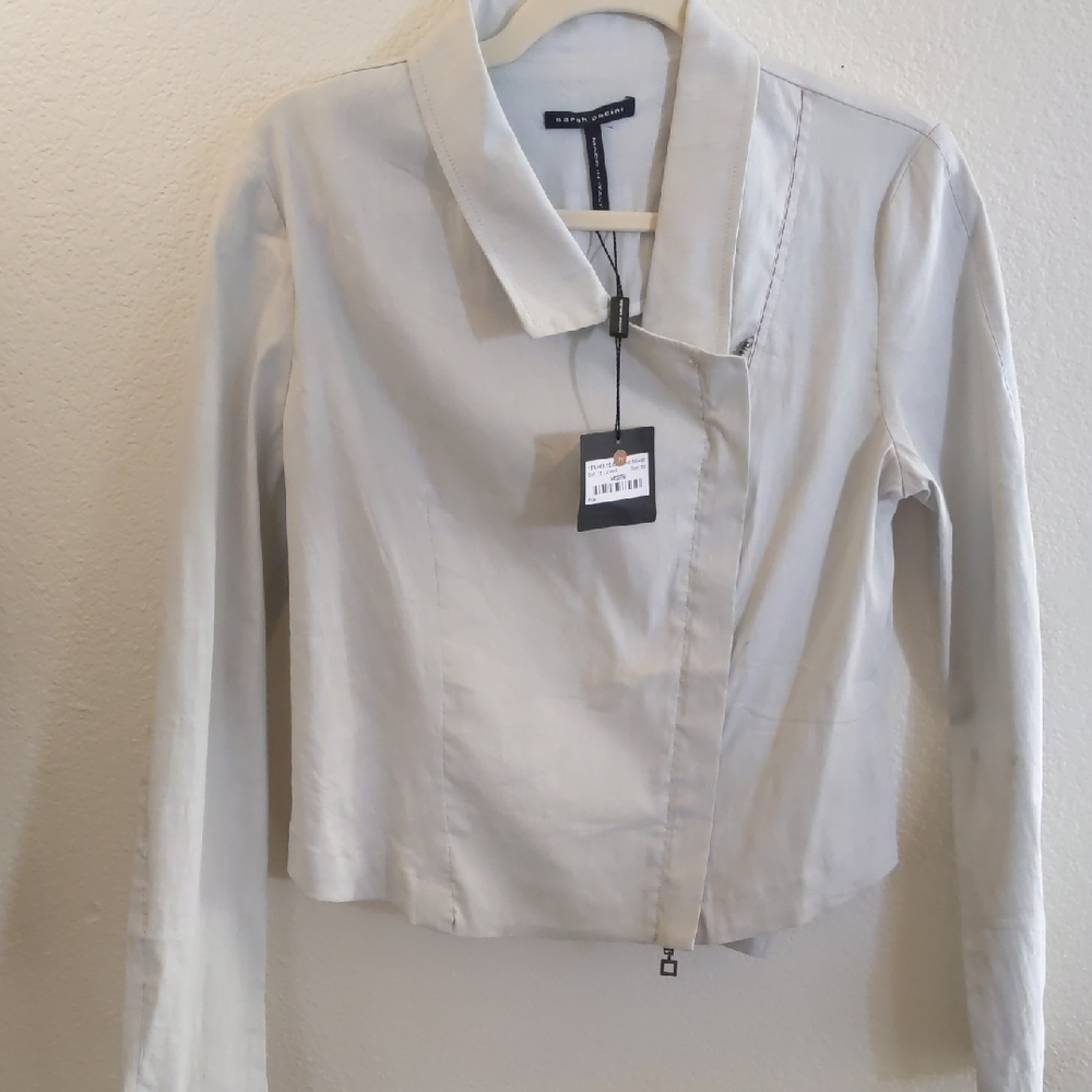 Sarah Pacini grey Jacket zip up pockets quiet luxury old money classic m